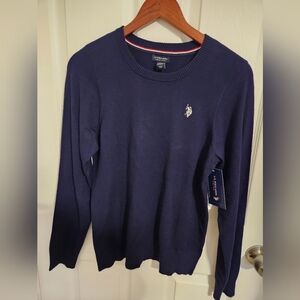 U.S. Polo Assn. Blue Crew Neck Sweater with Ribbed Details